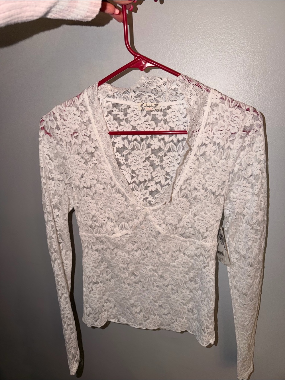 Free People White Floral Lace Long-Sleeve V-Neck Top